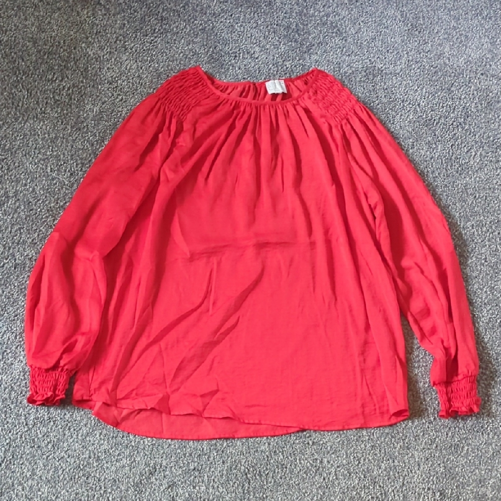 Violet & Claire Red Blouse with Smocked Sleeves